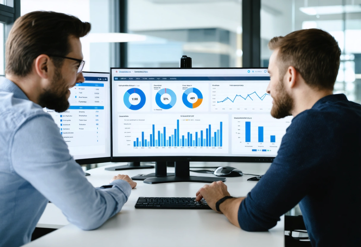 Data scientist using machine learning dashboard to forecast customer churn and suggest retention strategies