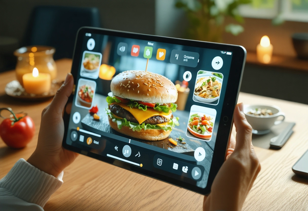 Tablet displaying food brand's interactive video tutorial with user-generated content