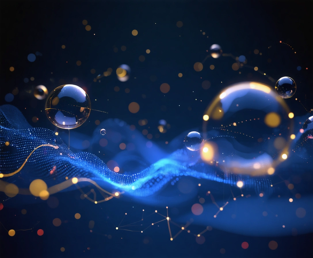 Digital illustration of abstract communication bubbles with glowing lines