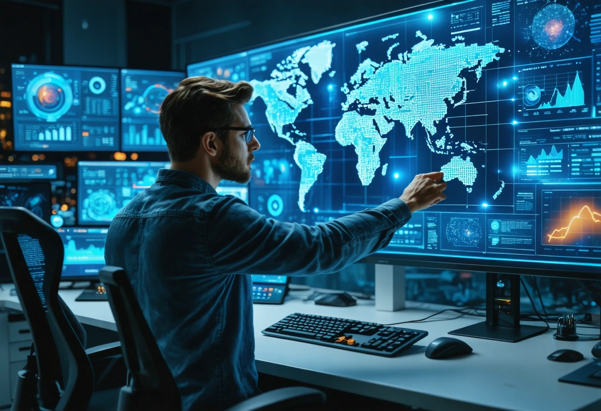 A person analyzing marketing data on a laptop screen.